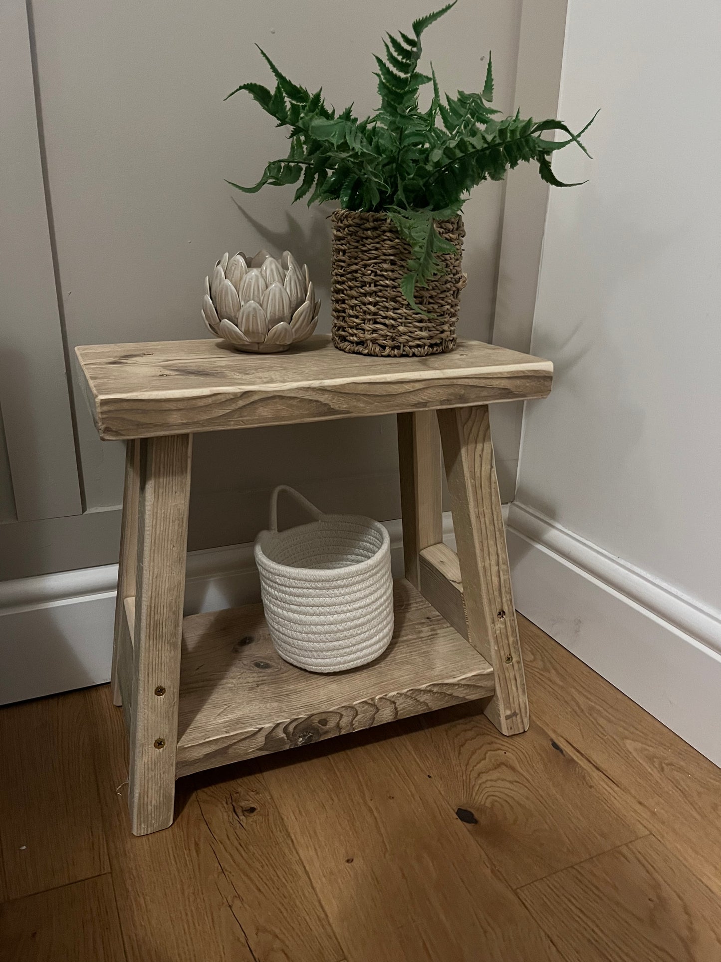 Rustic Side Bench With Shelf
