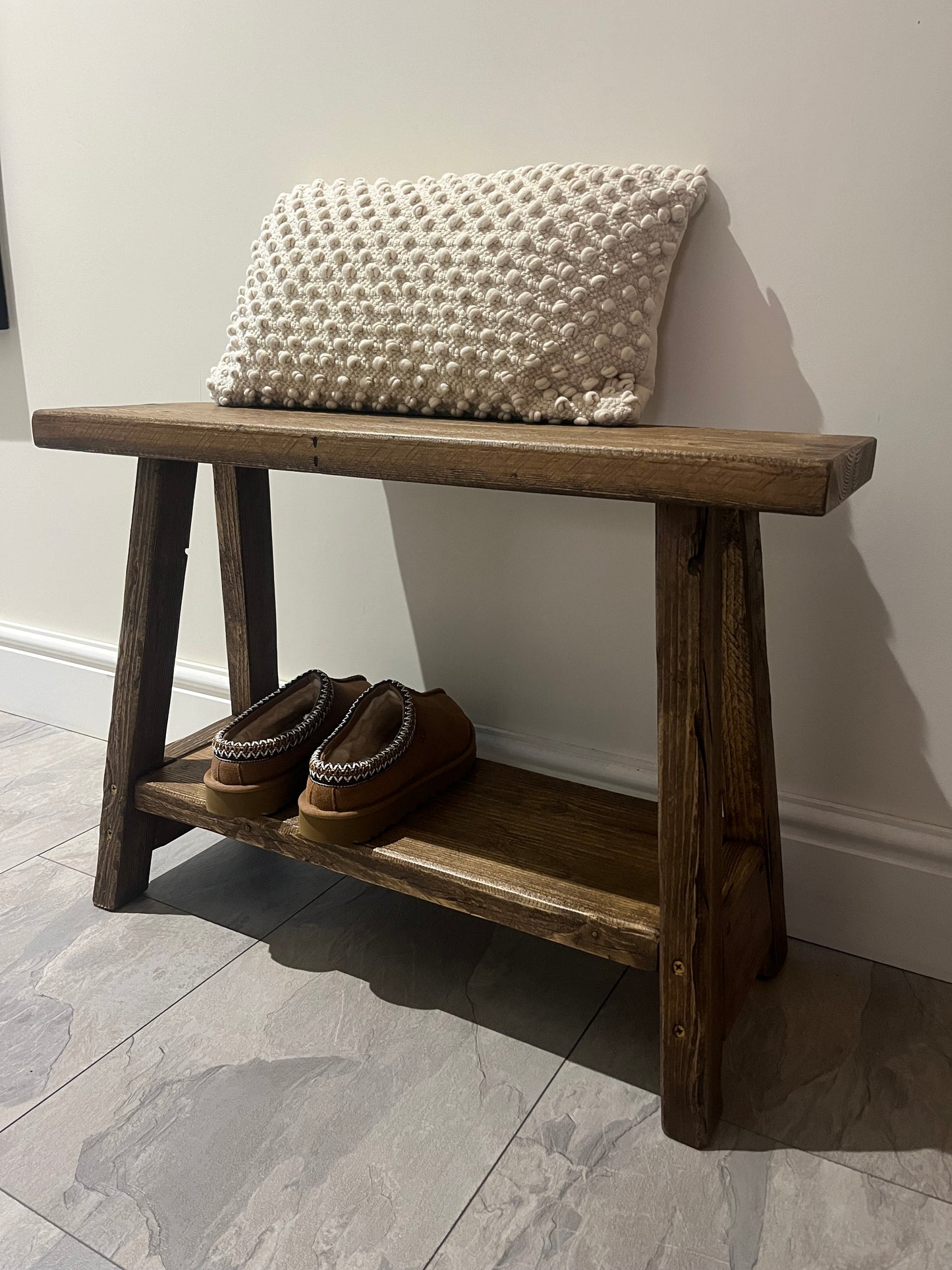 Rustic Bench with Shoe Storage Shelf