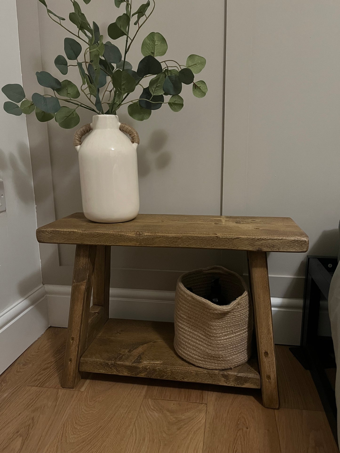 Rustic Side Bench With Shelf