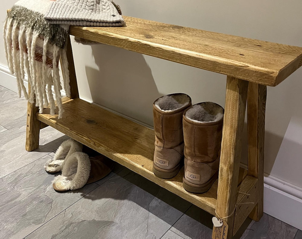 Rustic Bench with Shoe Storage Shelf