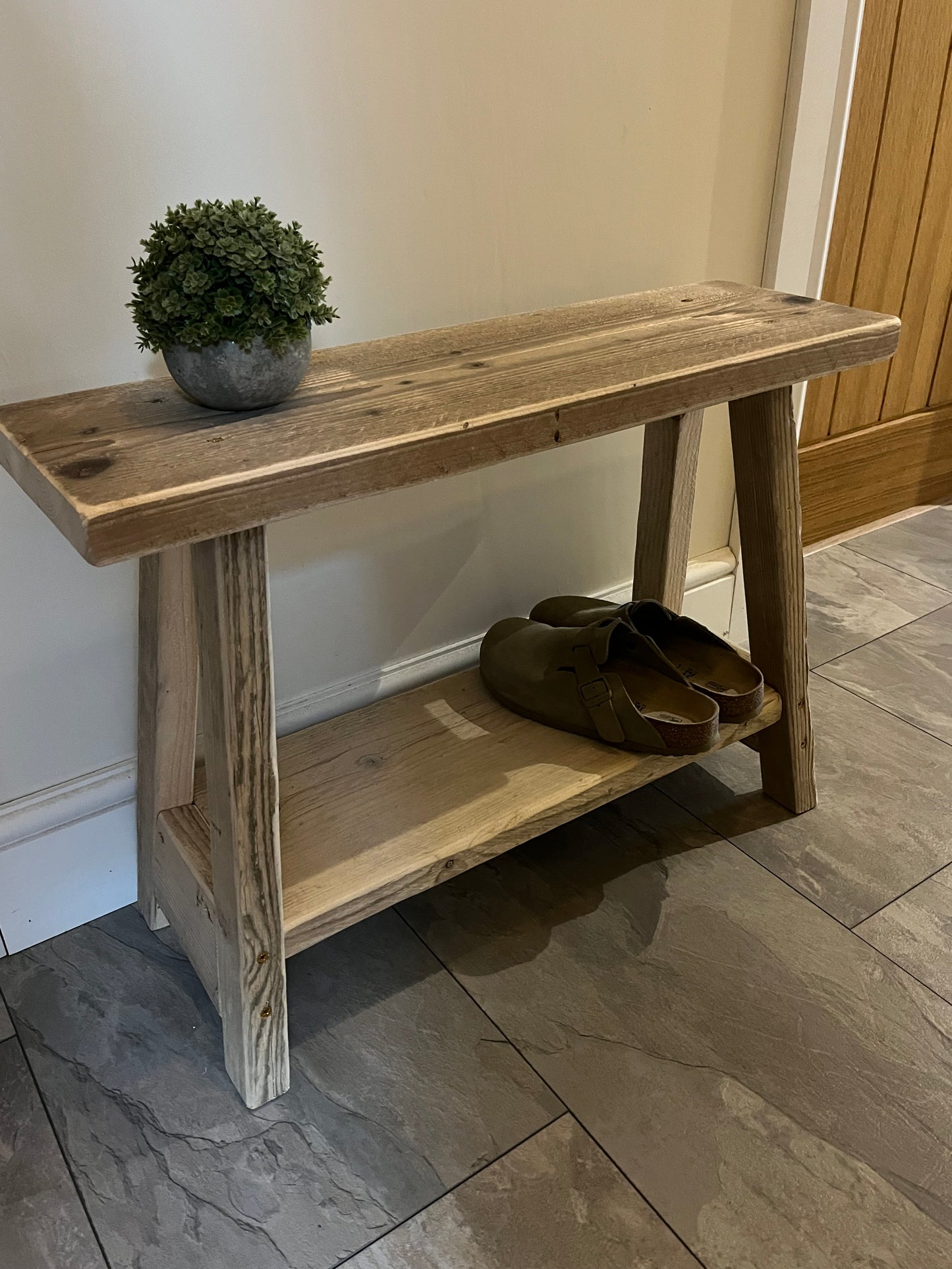 Rustic Bench with Shoe Storage Shelf