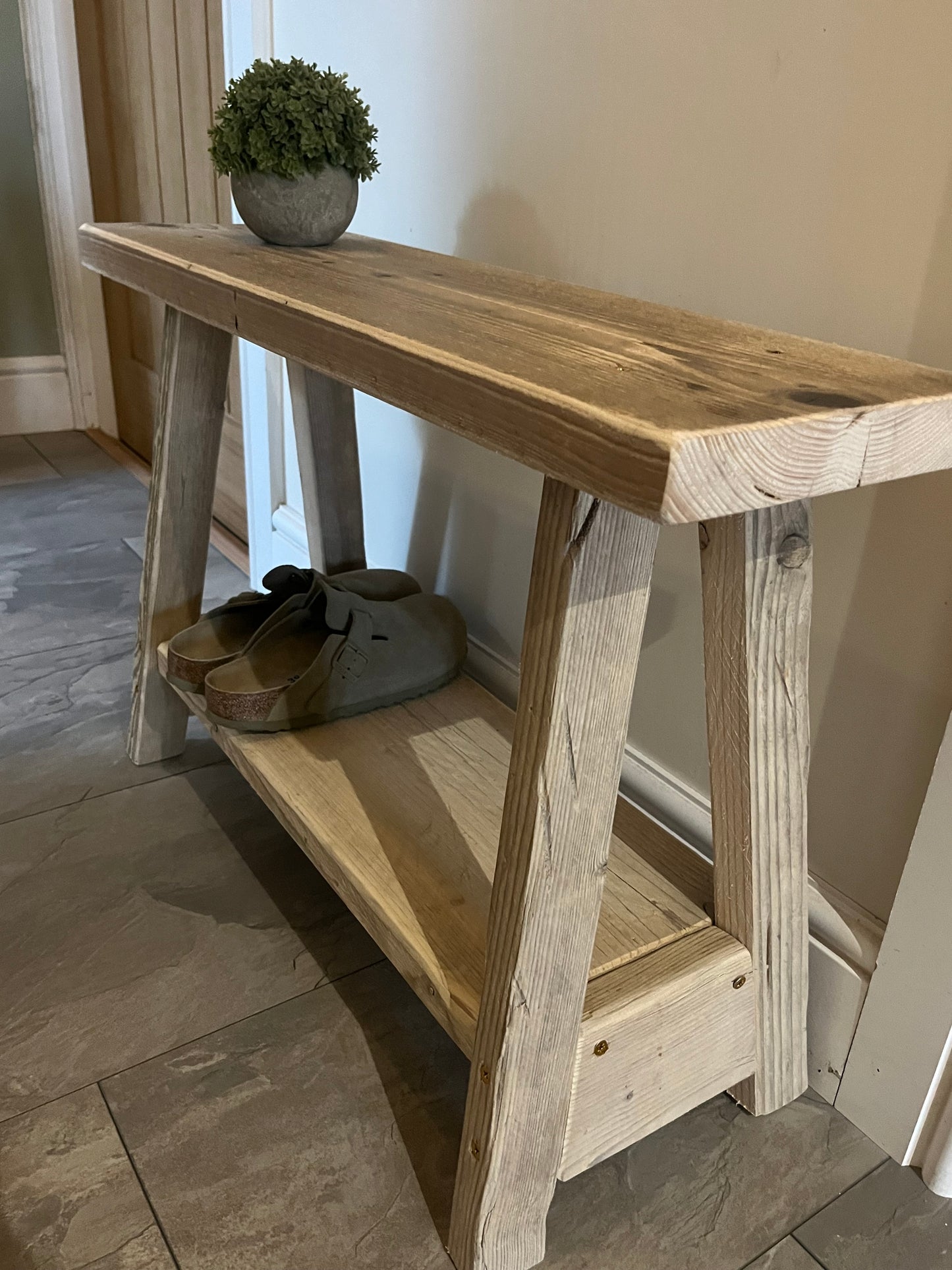 Rustic Bench with Shoe Storage Shelf