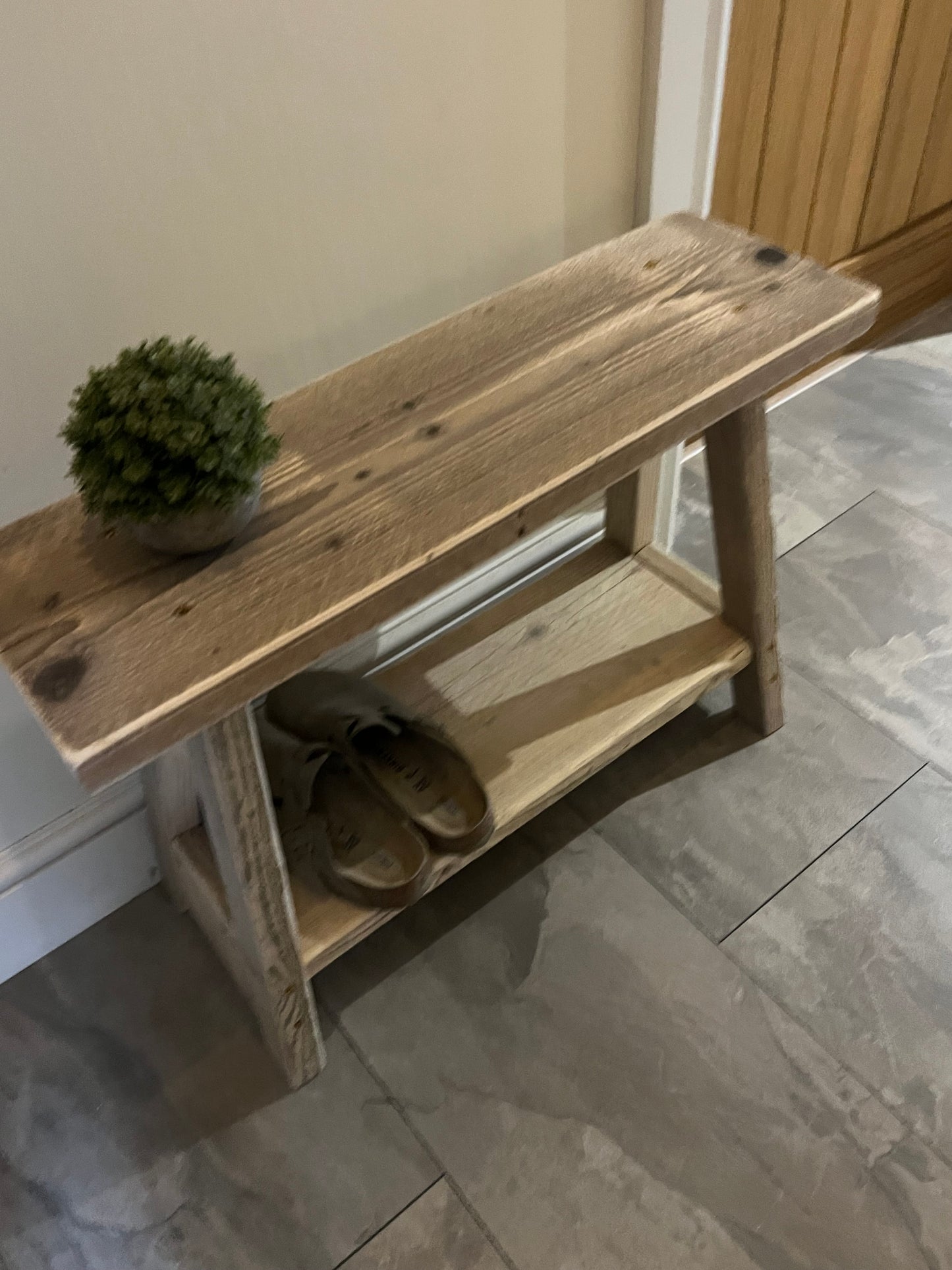 Rustic Bench with Shoe Storage Shelf